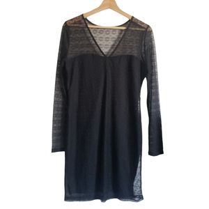 Dynamite Dress Y2K Black Bodycon Lace Overlay V Neck Long Sleeve Size L